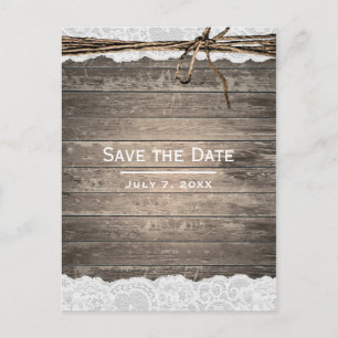 Carte Postale Faire-part Rustic Wood dentelle Twine Grange Mariage Enregist