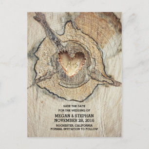 Carte Postale Faire-part Rustic Wood Heart Enregistrer la date