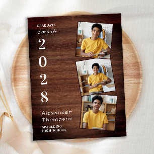 Carte Postale Faire-part Rustique 3 Photo Collage Comté Diplôme en bois