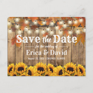 Carte Postale Faire-part Rustique Autumn Sunflowers & Feuille Grange Mariag