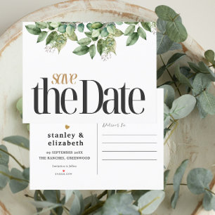 Carte Postale Faire-part Rustique Botanique Vert & Or Mariage Foliage