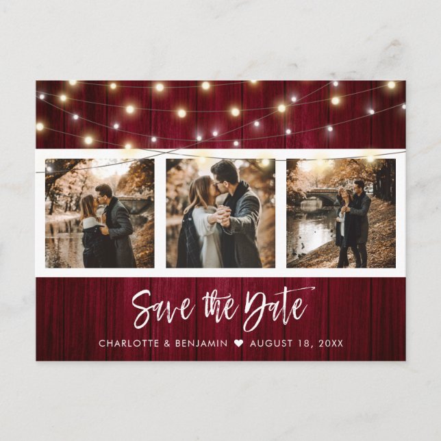 Carte Postale Faire-part Rustique Bourgogne Photo Mariage de automne Enregi (Devant)