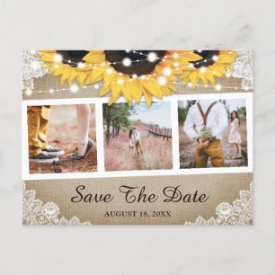 Carte Postale Faire-part Rustique Burlap Lace Tournesol Photo Enregistrer L