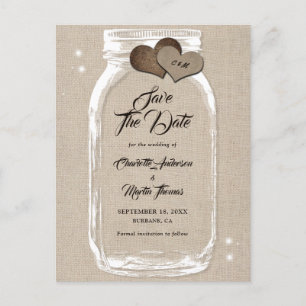 Carte Postale Faire-part Rustique Burlap Mason Jar Mariage Enregistrer La D