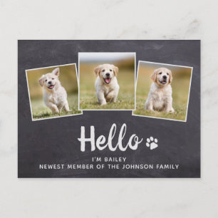 Carte Postale Faire-part Rustique Chalkboard Nouveau animal photo Hello Chi