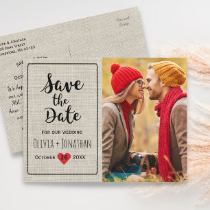 Carte Postale Faire-part Rustique Enregistrer la date   Coeur Vintage de ch