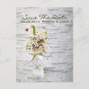 Carte Postale Faire-part rustique fleur sauvage blanc bouleau mariage