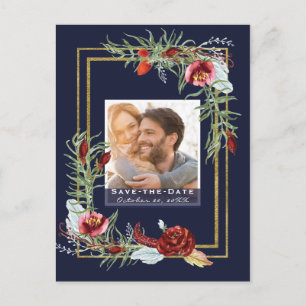 Carte Postale Faire-part Rustique Floral Navy Marsala Photo Enregistrer la 