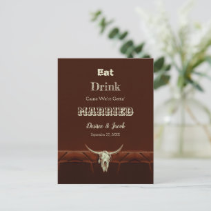 Carte Postale Faire-part Rustique Manger Boire Marié Mariage Bull Crâne