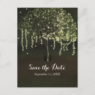 Carte Postale Faire-part Rustique Mossy Lighted Tree Mariage Enregistrer La