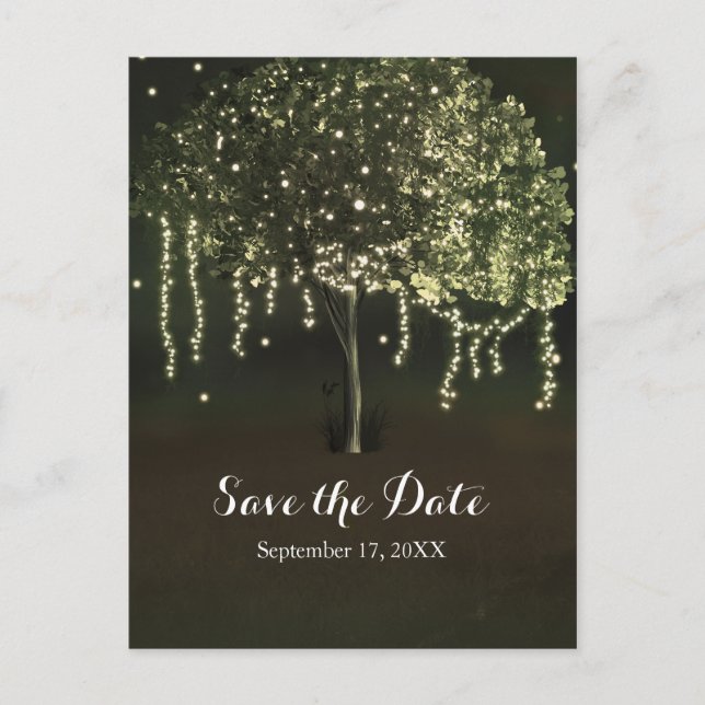 Carte Postale Faire-part Rustique Mossy Lighted Tree Mariage Enregistrer La (Devant)