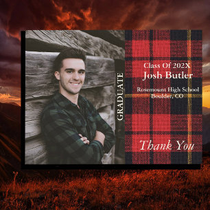 Carte Postale Faire-part Rustique Plaid Graduation & Merci