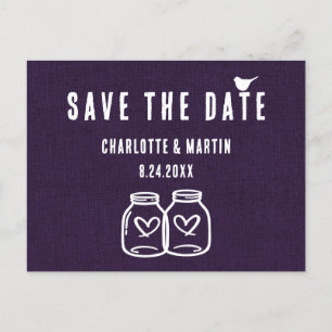 Carte Postale Faire-part Rustique Purple Burlap Mariage Enregistrer La Date