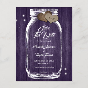 Carte Postale Faire-part Rustique Purple Mason Jar Mariage de automne Enreg