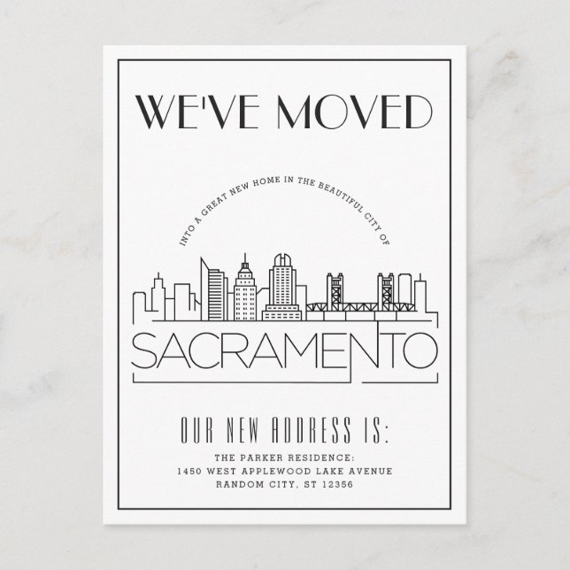 Carte Postale Faire-part Sacramento Modern Deco | Changement d'adresse (Devant)