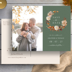 Carte Postale Faire-part Sage Green Fall Wreath Mariage Photo Enregistrer l
