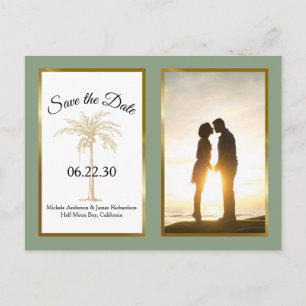Carte Postale Faire-part Sage Green Gold Palm Mariage Enregistrer La Date P