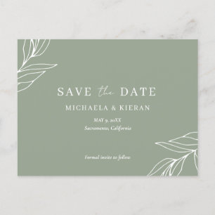 Carte Postale Faire-part Sage Green Mariage Botanique Enregistrer La Date