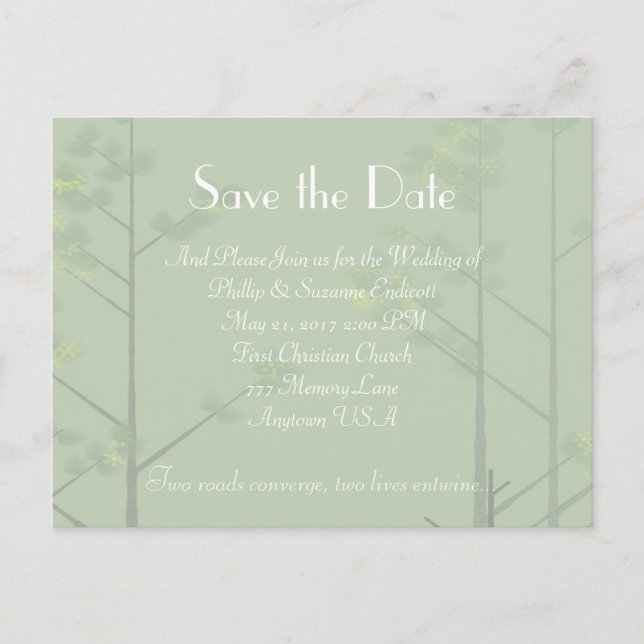 Carte Postale Faire-part Sage Green Tree Art Enregistrer le rappel de date (Devant)