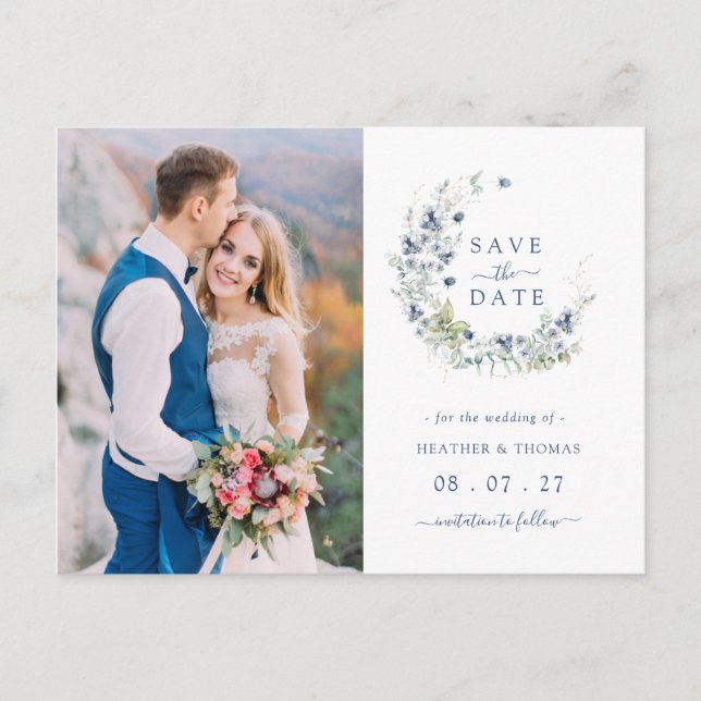 Carte Postale Faire-part Sage Marine Botanical Wreath Wedding Enregistrer L (Devant)