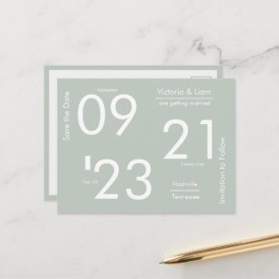 Carte Postale Faire-part Sage moderne simple Typographie verte Enregistrer 