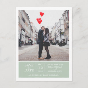 Carte Postale Faire-part Sage Vert Simple & Moderne Photo Enregistrez la Da