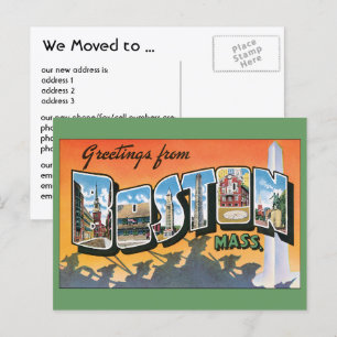 Carte Postale Faire-part Salutations vintages de Boston, Changement d'adres