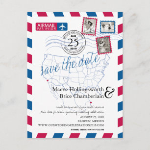Carte Postale Faire-part San Diego Cancun Par Avion Sauvegarder La Date