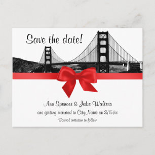 Carte Postale Faire-part San Fran Skyline Etched BW Red Enregistrer la date