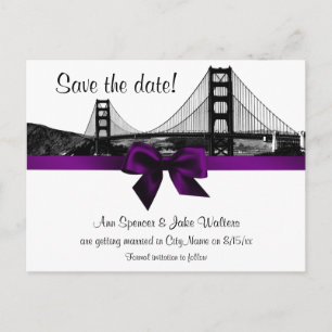 Carte Postale Faire-part San Fran Skyline Gravé BW Violet Enregistrez la Da