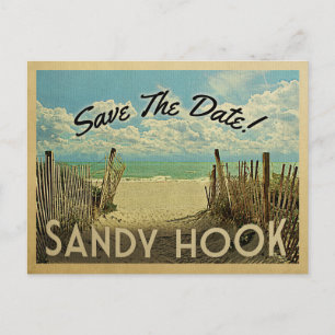 Carte Postale Faire-part Sandy Hook Enregistrer La Date Vintage Plage Nauti