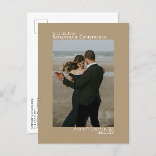 Carte Postale Faire-part Sandy Tan Minimaliste Photo Mariage Enregistrer La