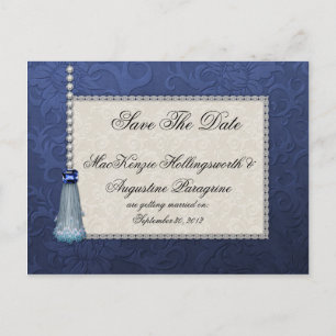 Carte Postale Faire-part Saphirs Diamants Tassel Bleu sur Damassé Enregistr