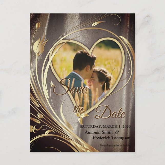 Carte Postale Faire-part Satin marron et fleurs d'ivoire splendide (Devant)