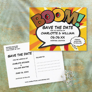 Carte Postale Faire-part Sauvegarder la BD BOOM Fun Moderne Date