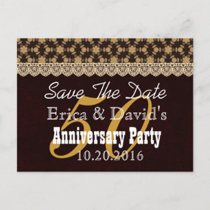 Carte Postale Faire-part Sauvegarder la date 50e Anniversaire OR NOIR V01A