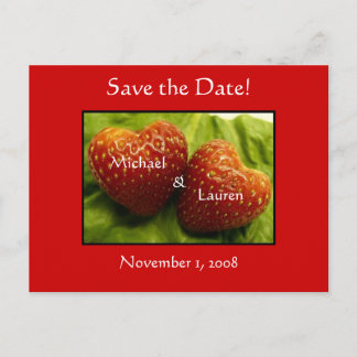 Carte Postale Faire-part Sauvegarder la date avec des cœurs de fraise !