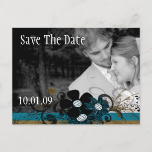 Carte Postale Faire-part Sauvegarder la date avec VOTRE Photo - Bleu mer et