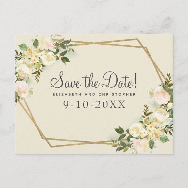 Carte Postale Faire-part Sauvegarder la date Élégants Mariages Botaniques F (Devant)