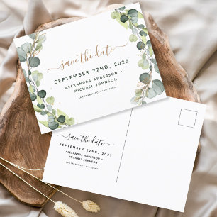 Carte Postale Faire-part Sauvegarder la date Eucalyptus Végétal Succulent