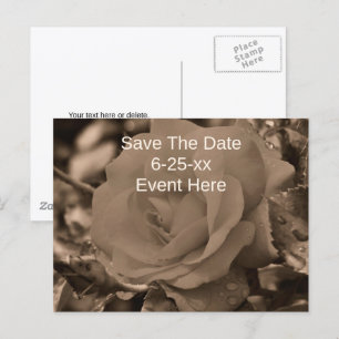 Carte Postale Faire-part Sauvegarder la date Fleur de rose sépia vintage