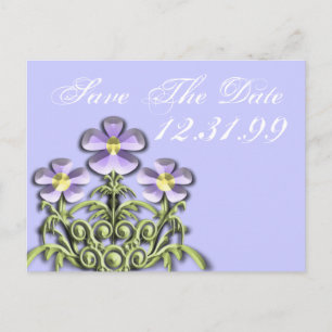 Carte Postale Faire-part Sauvegarder la date - Marguerites violettes et jau