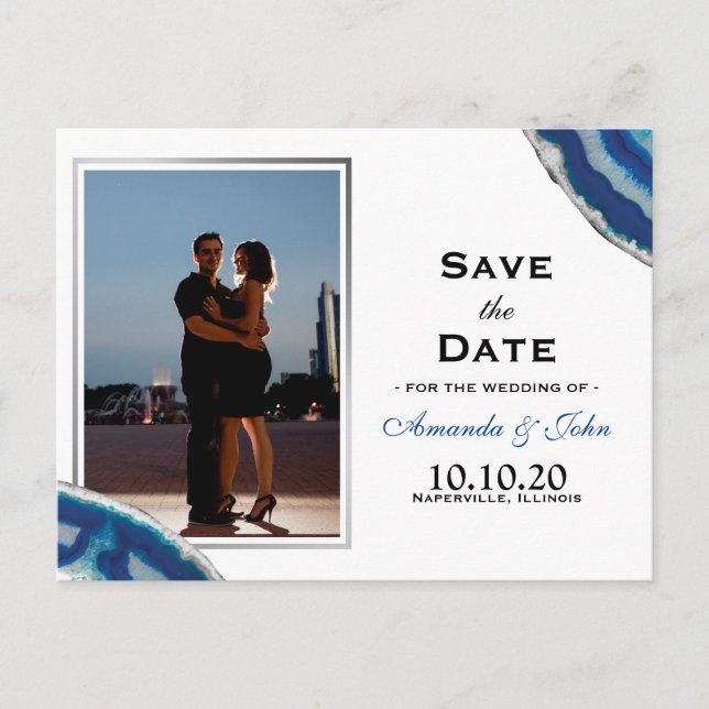 Carte Postale Faire-part Sauvegarder la date | Mariage Bleu marine et Agate (Devant)