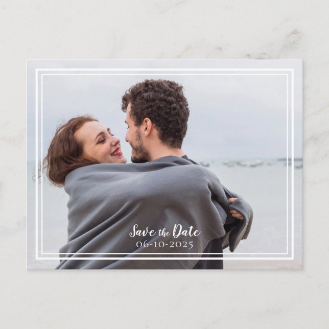 Carte Postale Faire-part Sauvegarder la date Photo de mariage Moderne Viole (Devant)