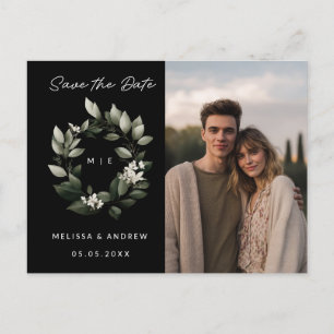 Carte Postale Faire-part Sauvegarder la date verte Wreath