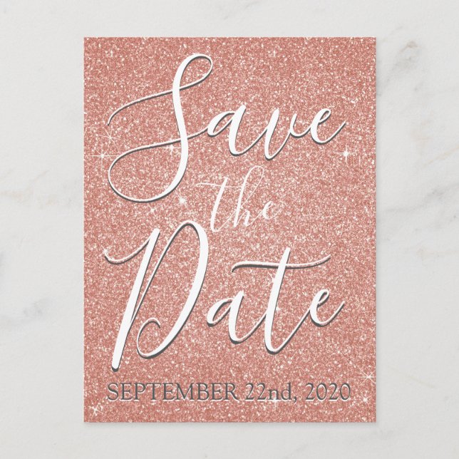 Carte Postale Faire-part Sauver la Date Anniversaire Rose Gold Rose Paillet (Devant)