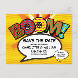 Carte Postale Faire-part Sauver la date Boom Moderne Fun Bande dessinée