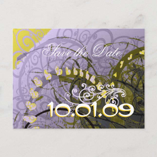 Carte Postale Faire-part Sauver la date Cœurs jaunes - (Devant)