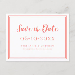 Carte Postale Faire-part Sauver la date de mariage Corail Blanc Simple Mode