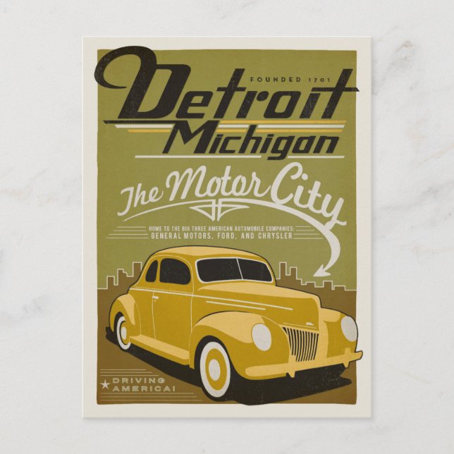 Carte Postale Faire-part Sauver la date | Detroit, MI (Devant)